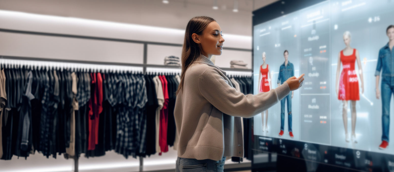 Person using smart kiosk in a retail store.