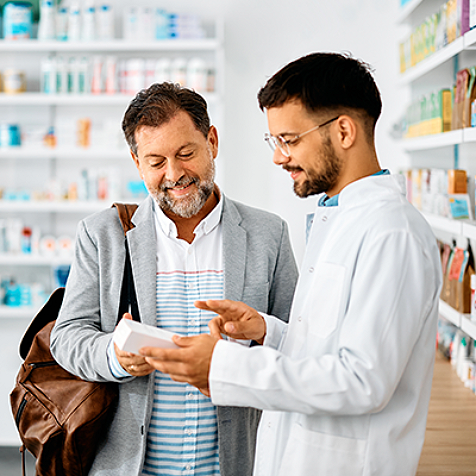 pharmacist talking to customer