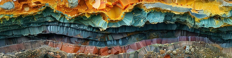 A top view of a canyon like structure with multiple colorful layers